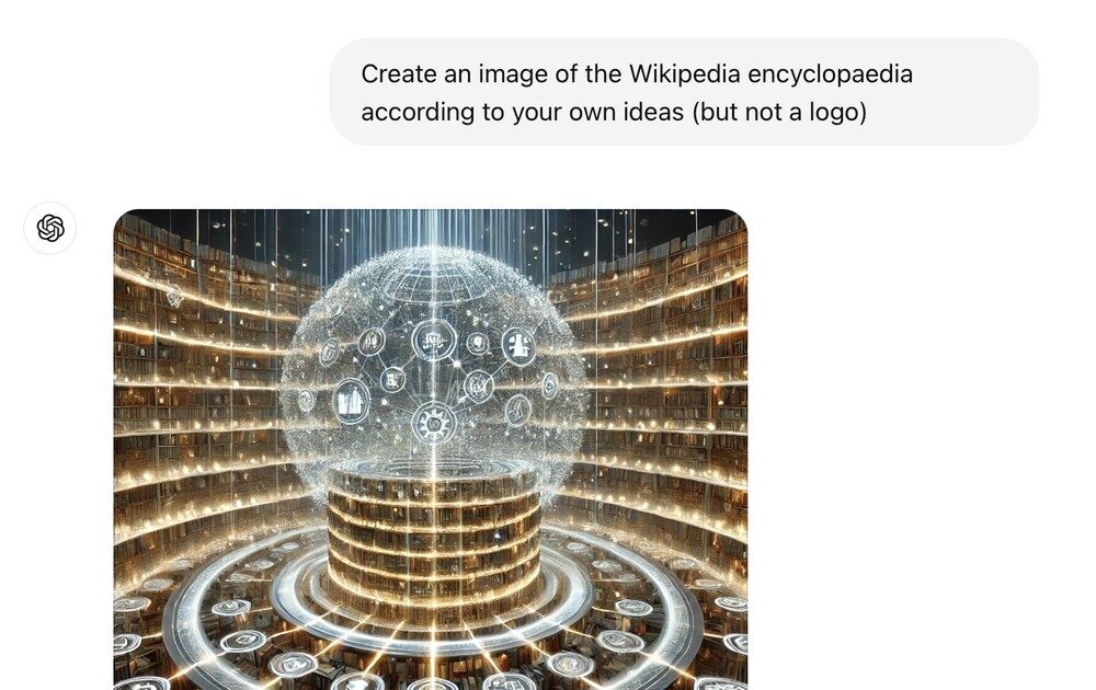 Interpretacao pictorica criada pelo ChatGPT sobre a Wikipedia