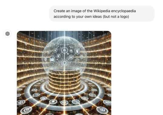 Interpretacao pictorica criada pelo ChatGPT sobre a Wikipedia